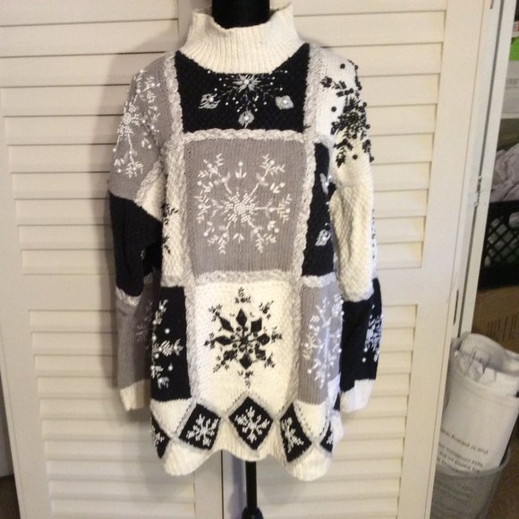 Hand Knitted Vintage Oversize Funnel Neck Sweater - Picture 1 of 16